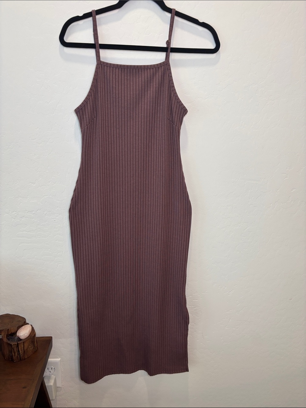 Say What? Ribbed Spaghetti‑Strap Midi Dress - Mauve/Brown